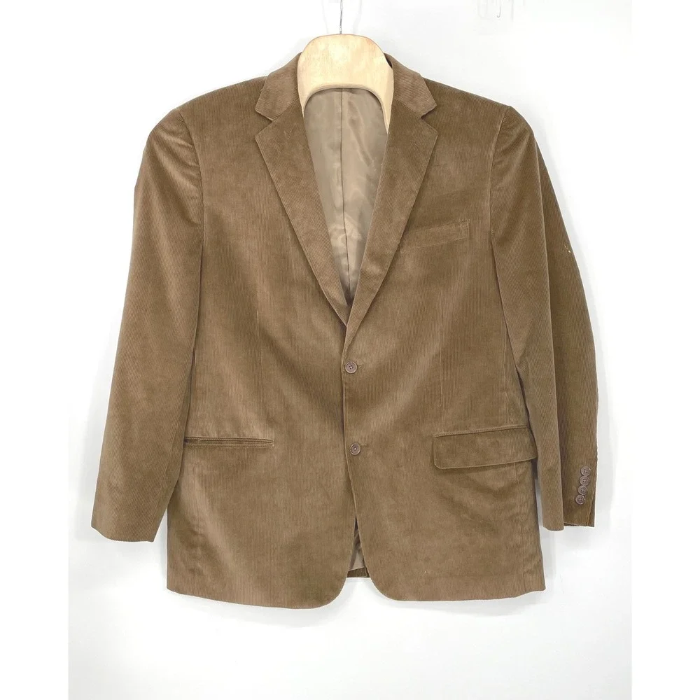 Saddlebred Mens Blazer‎ 46L Corduroy Tan Brown Two Button Sport Coat Preppy